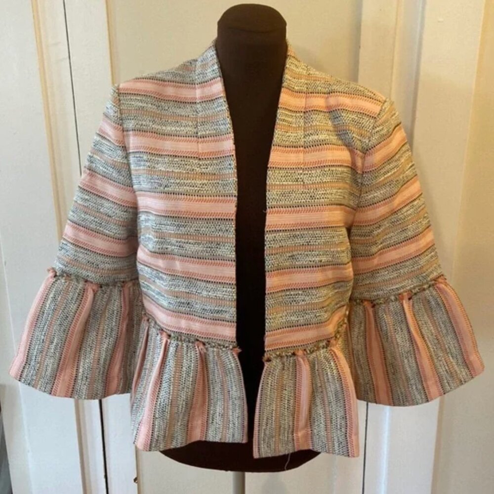 Dolce Cabo – Ruffle Flare Stripe Woven Jacket (M)